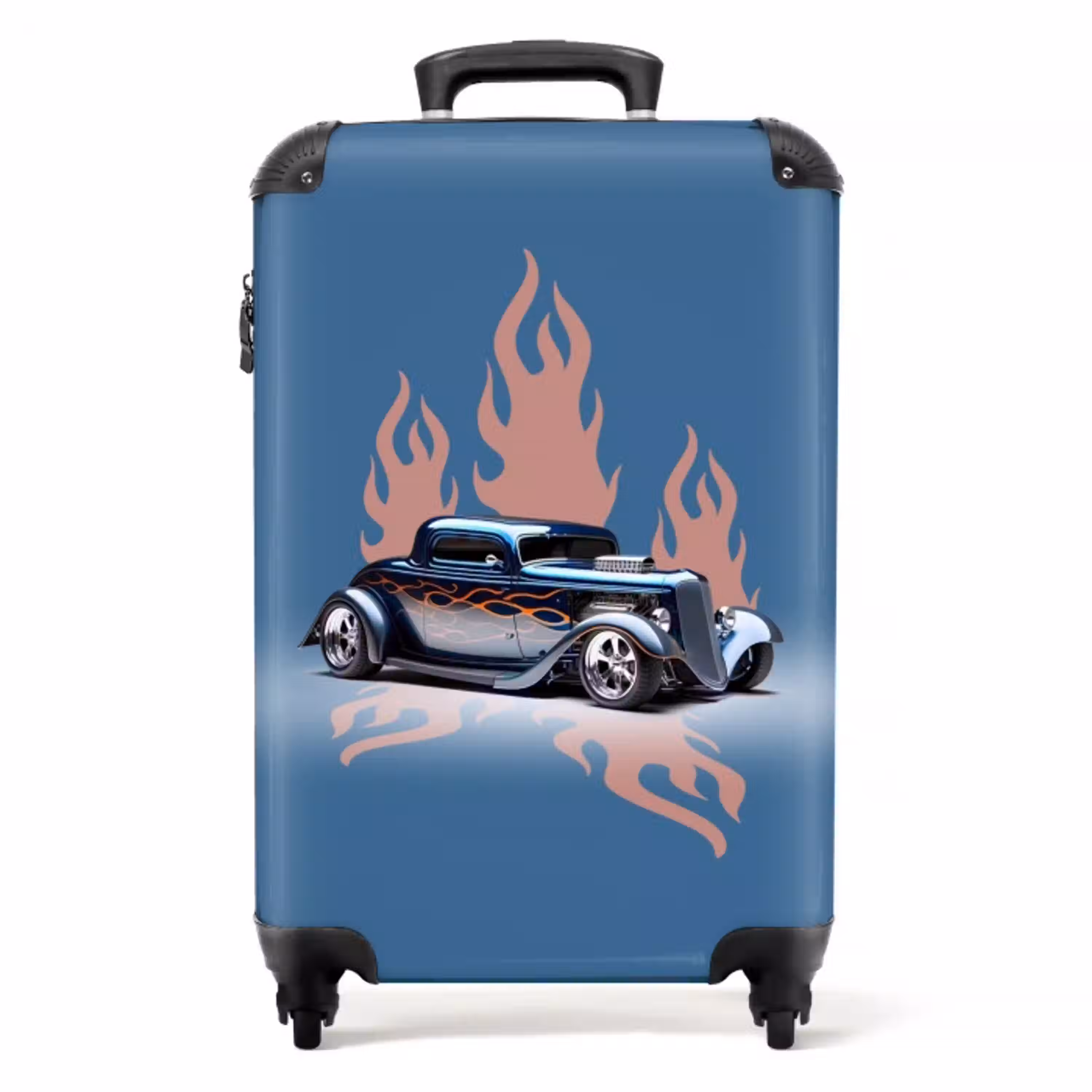 Blauwe auto met roze vlammen NBS - Handbagage koffer - Unisex middel -productfoto_recht