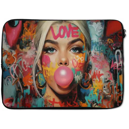 Vrouw - Kauwgom - Graffiti - Love laptophoes neopreen klein -zkaufland3dotto
