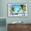 Doorkijk - Strand - Palmboom - Boot - Tropisch - Zee - Blauw canvas 2cm klein -sfeer4