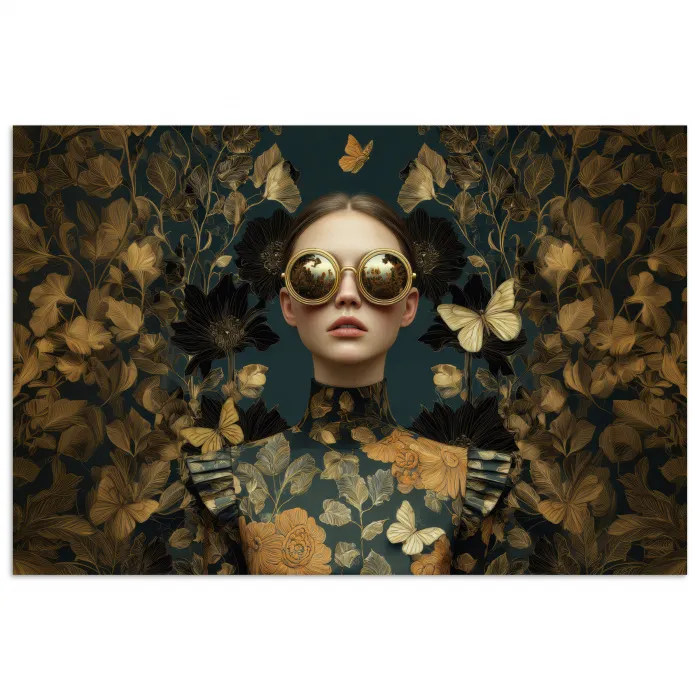 Vrouw - Bladeren - Goud - Vlinders poster papier klein -3d