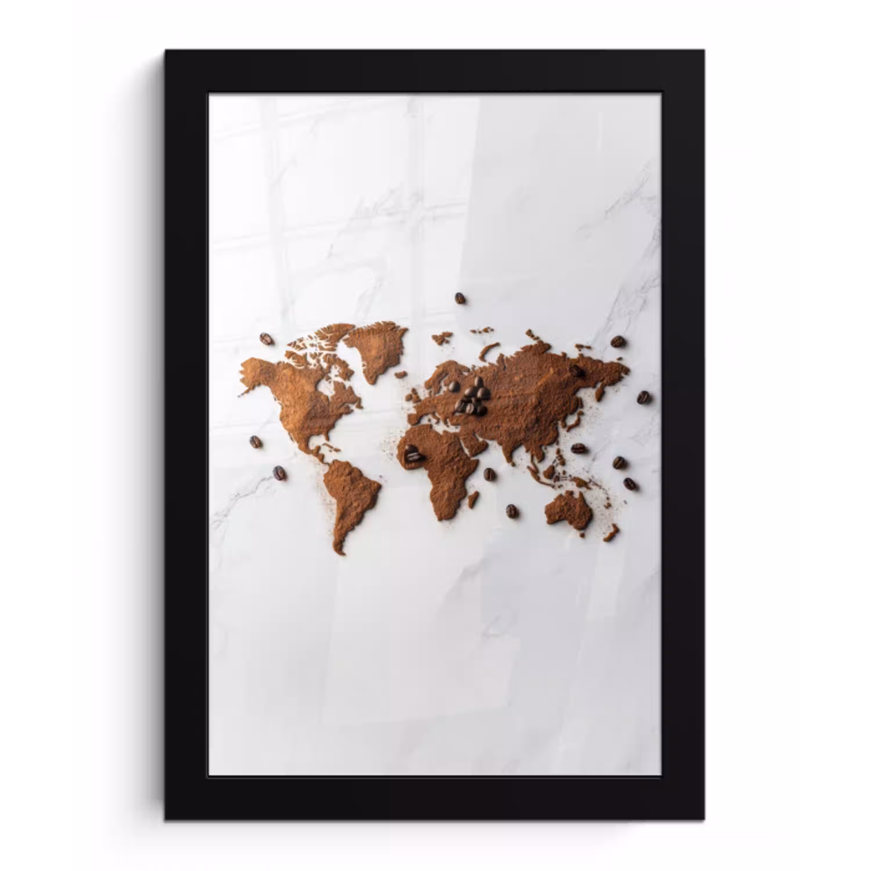 Wereldkaart - Koffie - Marmer fotolijst zwart zonder passe partout klein -3d