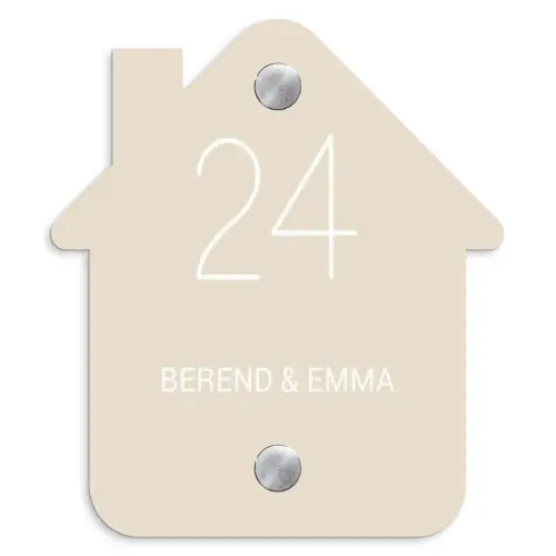 Effen - Beige - Klassiek Naambord Huisje klein -3d