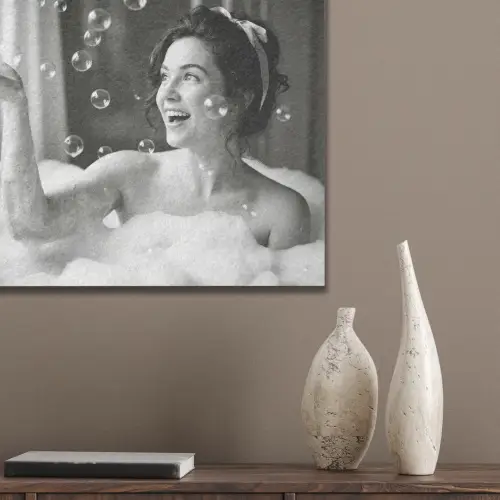 Bad - Bubbels - Zwart - Wit PET vilt klein -sfeer6_closeup