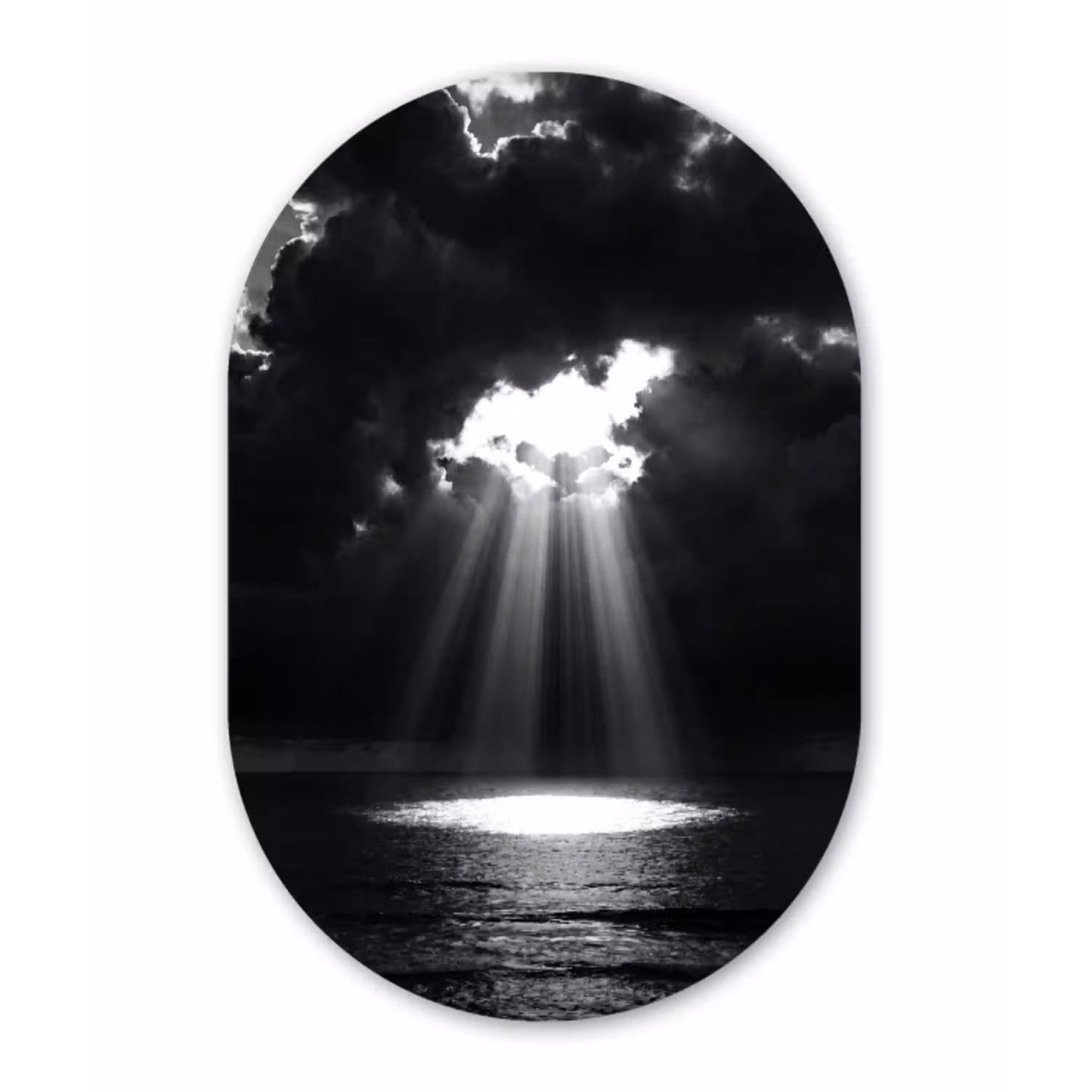 Licht - Wolken - Zee - Zwart-wit - Natuur Wandcirkel Ovaal Aluminium middel -3d