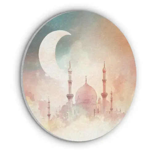 Moskee - Kleurrijke wolken - Arabisch - Ramadan - Islamitische Akoestische PET Vilt - Rond klein -3d