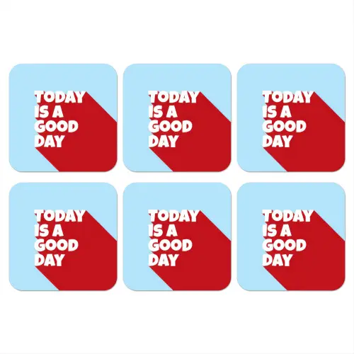 Today is a good day - Rood - lichtblauw onderzetter kurk middel -3d