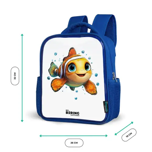 Clownvis met bellen op witte achtergrond Kinderrugzak - Blauw middel -productfoto_formaten