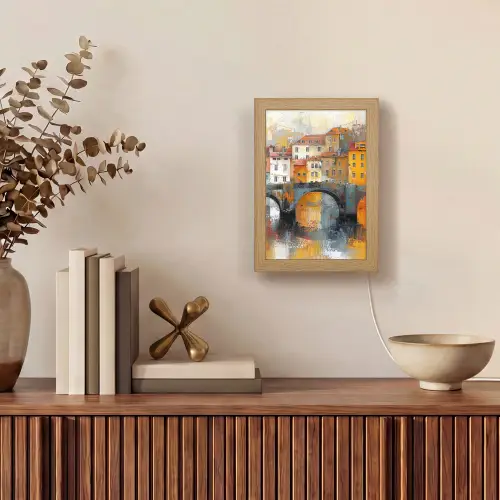 Gracht - Huizen - Kunst - Art Light Box met kabel (Tafellamp) klein -sfeer2