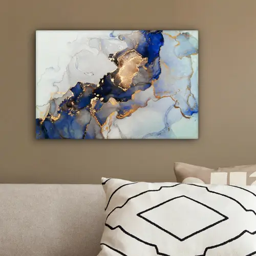 Marmer - Blauw - Goud canvas 2cm klein -sfeer3
