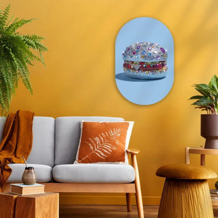 Glitters - Hamburger - Blauw Wandcirkel Ovaal Forex klein -sfeer4