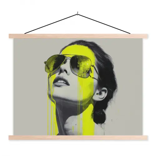 Vrouw - Bril - Verf textielposter latten blank klein -3d
