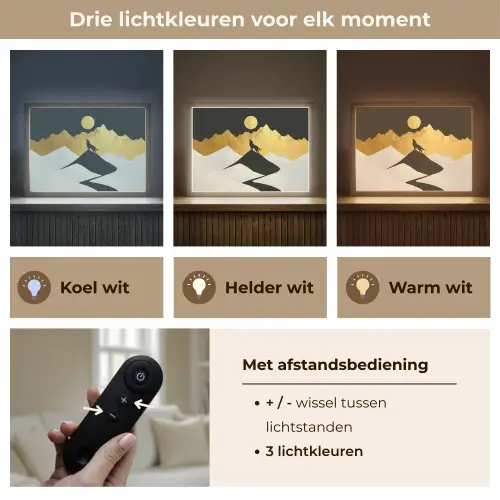 Wolf - Bergen - Maan - Zwart Light Box met batterij (Wandlamp) middel -USP_lichtkleurNL