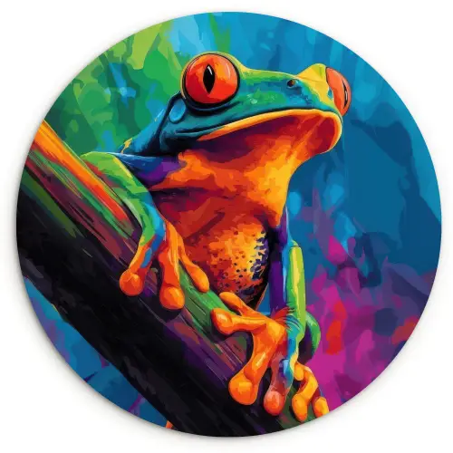 Kikker - Felgekleurd - Tak - Regenboog Wandcirkel kunststof plaat 5mm dik klein -3d
