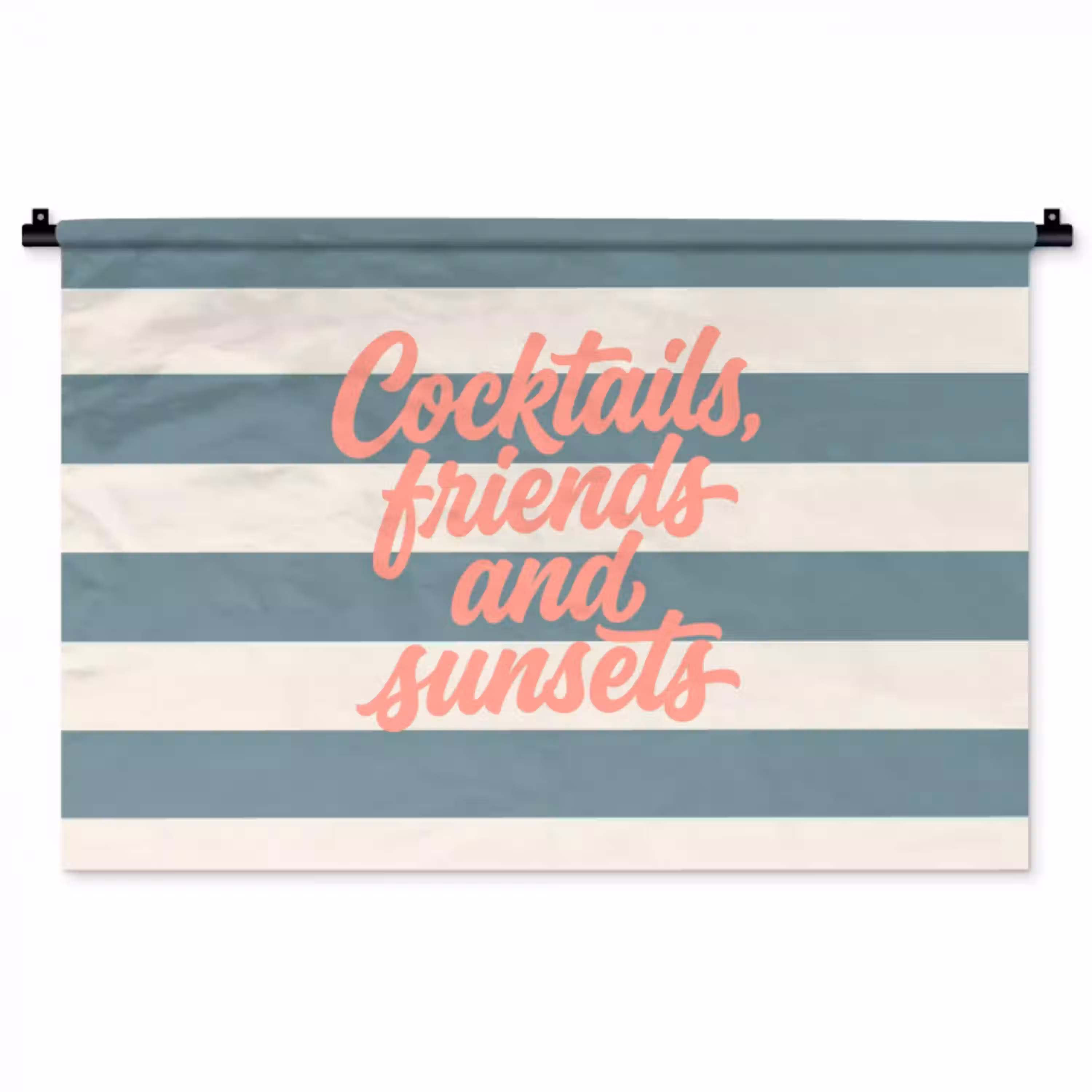Cocktails - Strepen - Blauw - Koraal Wandkleed katoen middel -zz3d