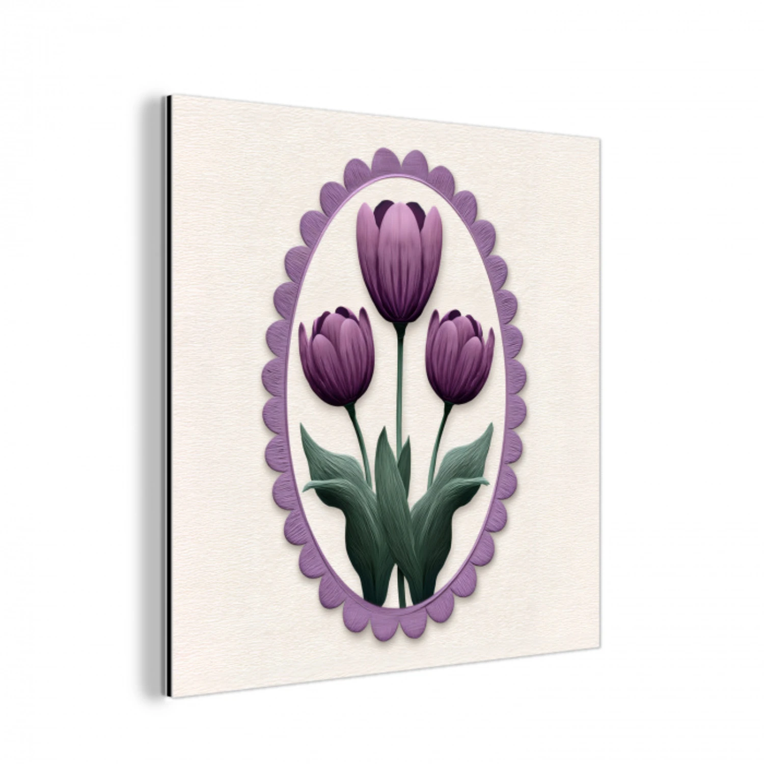 Tulpen - Paars - Lijst - Bladeren aluminium wit klein -3d