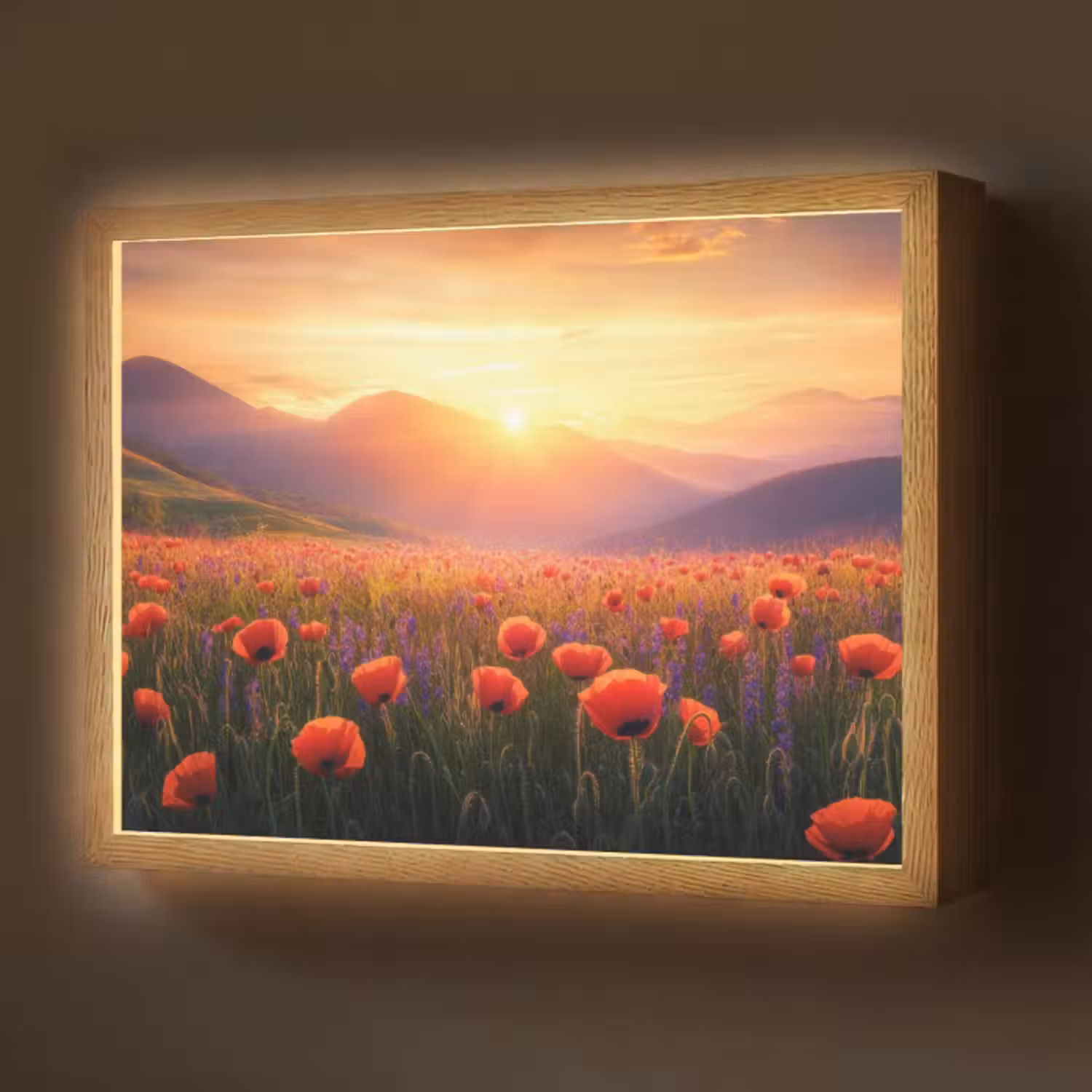 Lightbox - Wandlamp - Landschap - Zonsondergang - Bloemenveld