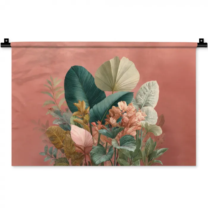 Tropische bladeren - Bloemen - Roze - groen Wandkleed katoen klein -zz3d