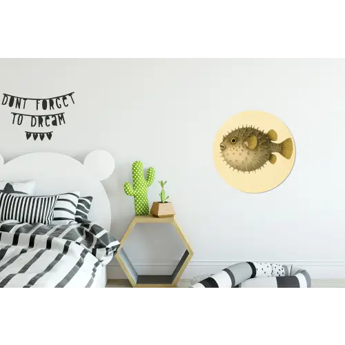 Stekels - Vis - Opgeblazen - Bruin Wandcirkel aluminium klein -kinderkamer