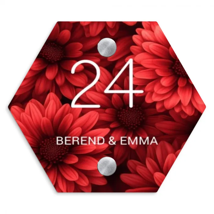 Rode bloemen - Klassiek Naambord Hexagon klein -3d