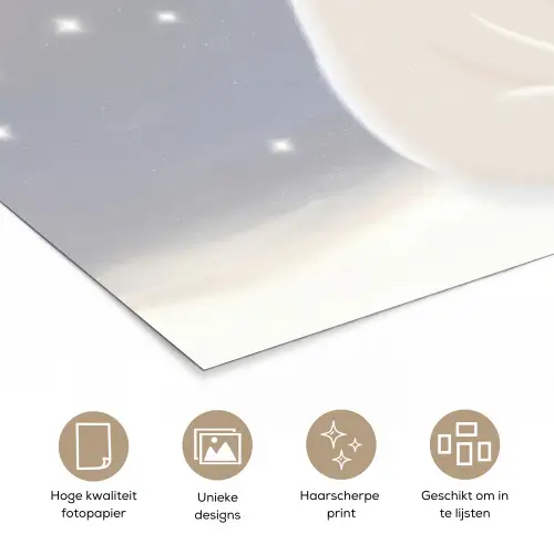 Ijsbeer - Sneeuw - Sterren - Blauw poster papier klein -closeup_NL