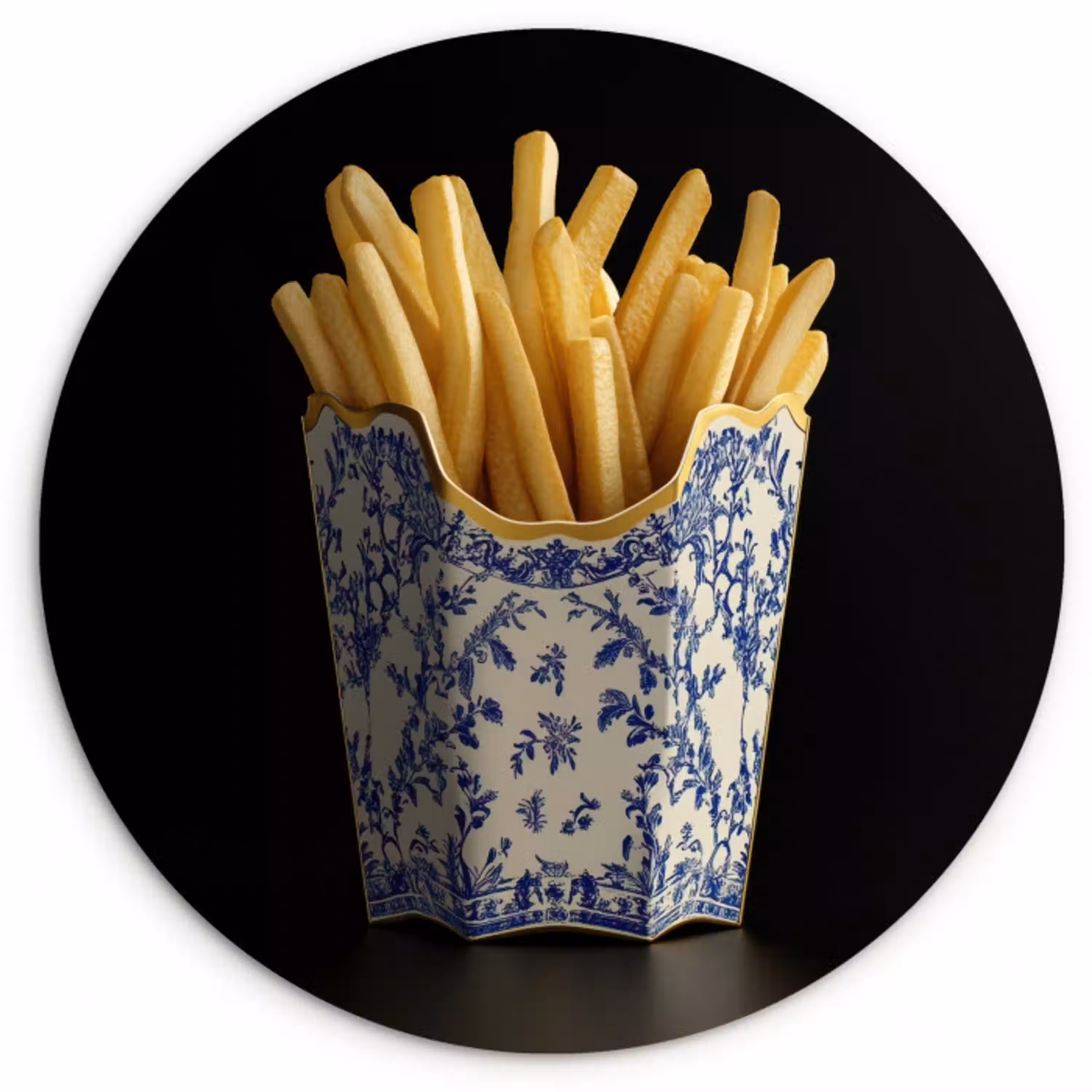 Friet - Porselein - Delfts blauw - Eten Wandcirkel kunststof plaat 5mm dik klein -3d