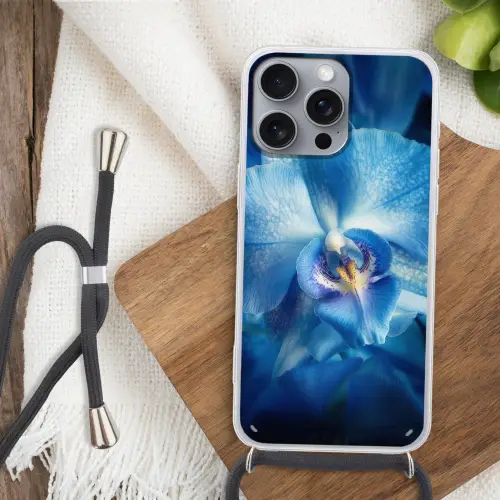 Blauw - Orchidee - Elegeant Hoesje iPhone 16 Pro Max met koord klein -sfeer4
