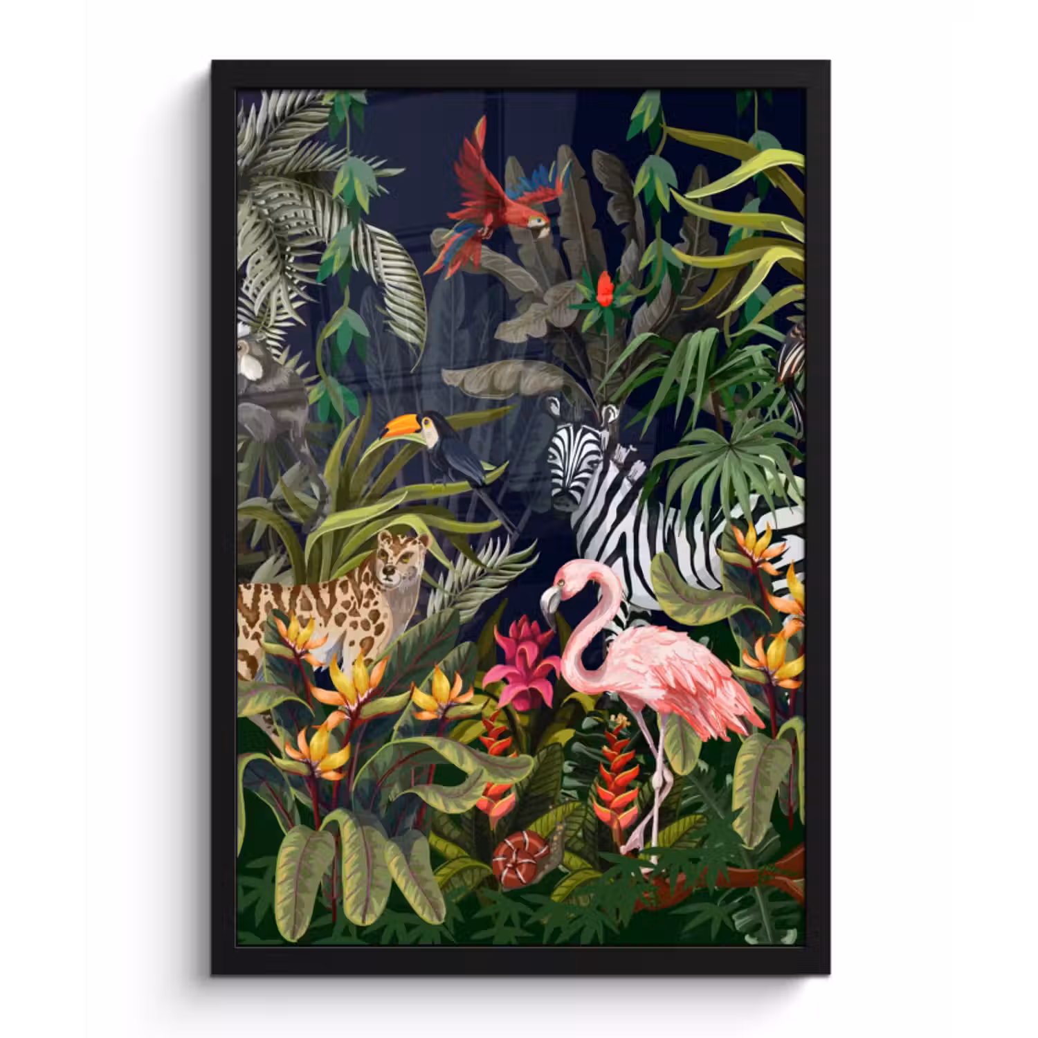 Poster met lijst - Jungle dieren - Natuur - Jongens - Meisjes - Flamingo - Zebra