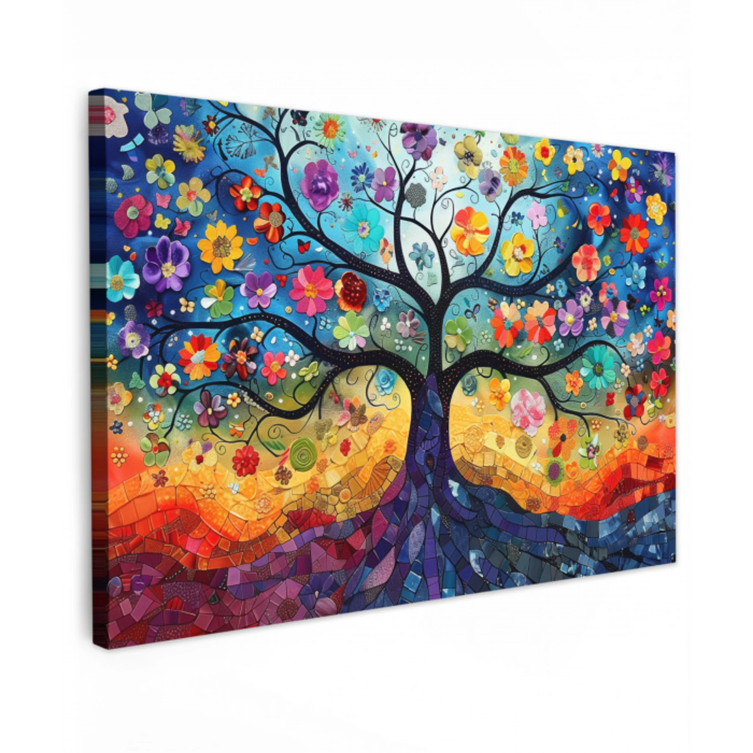 Kunst - Levensboom - Bloemen - Hippie canvas 2cm klein -z3d