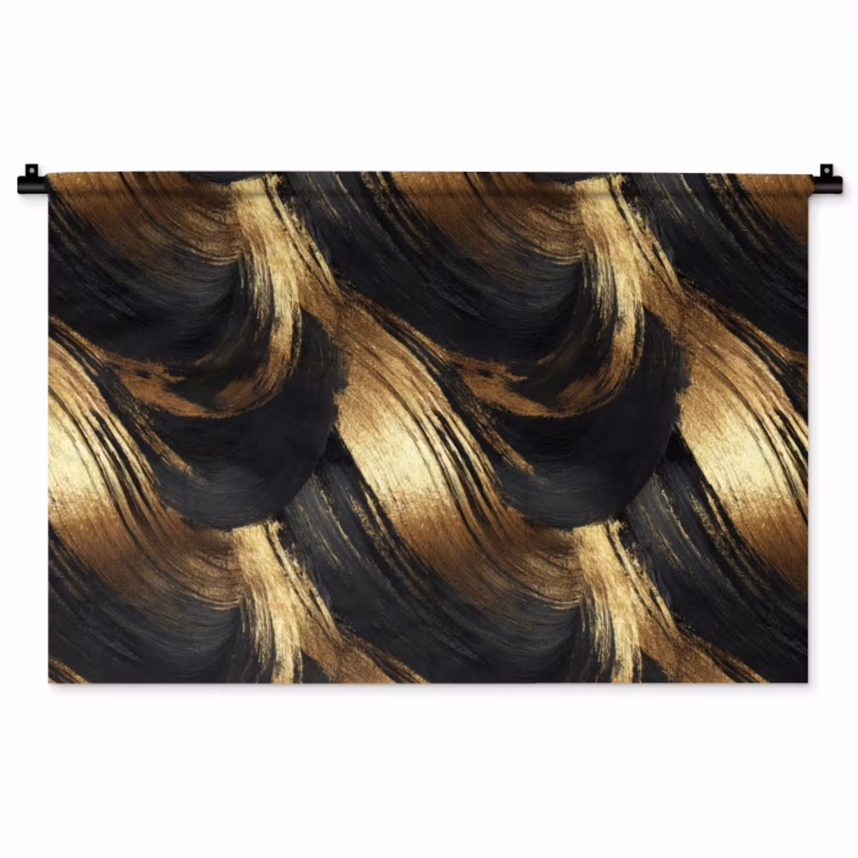 Verfstreken - Abstract - Goud - Zwart Wandkleed katoen middel 269 -zz3d