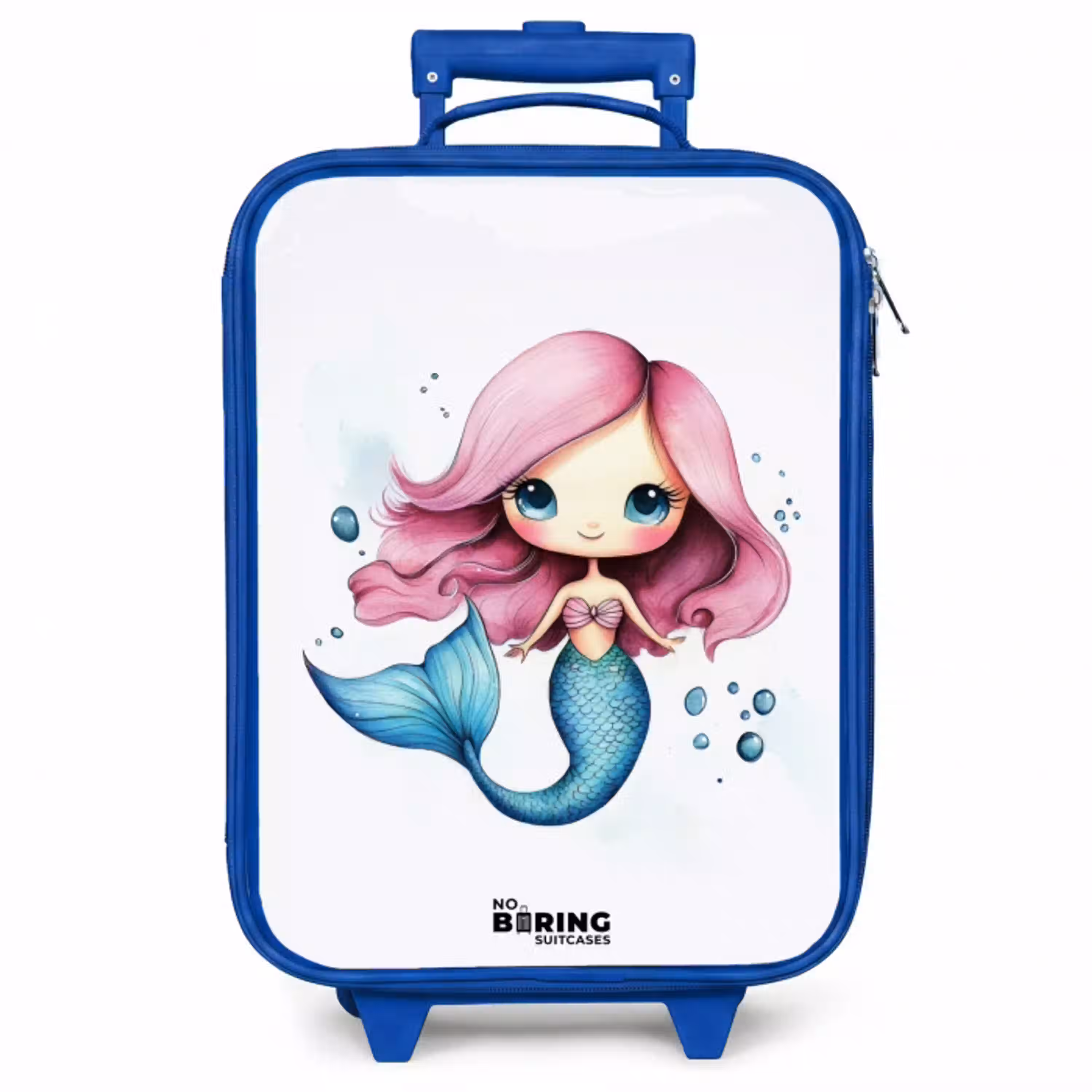 Zeemeermin met roze haar en blauwe staart tussen luchtbellen Kinderkoffer - Blauw klein -zzz_website3d