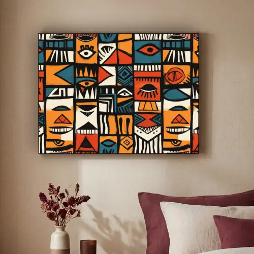 Abstract - Gezichten - Mozaïek Textielframe zwart klein -sfeer1