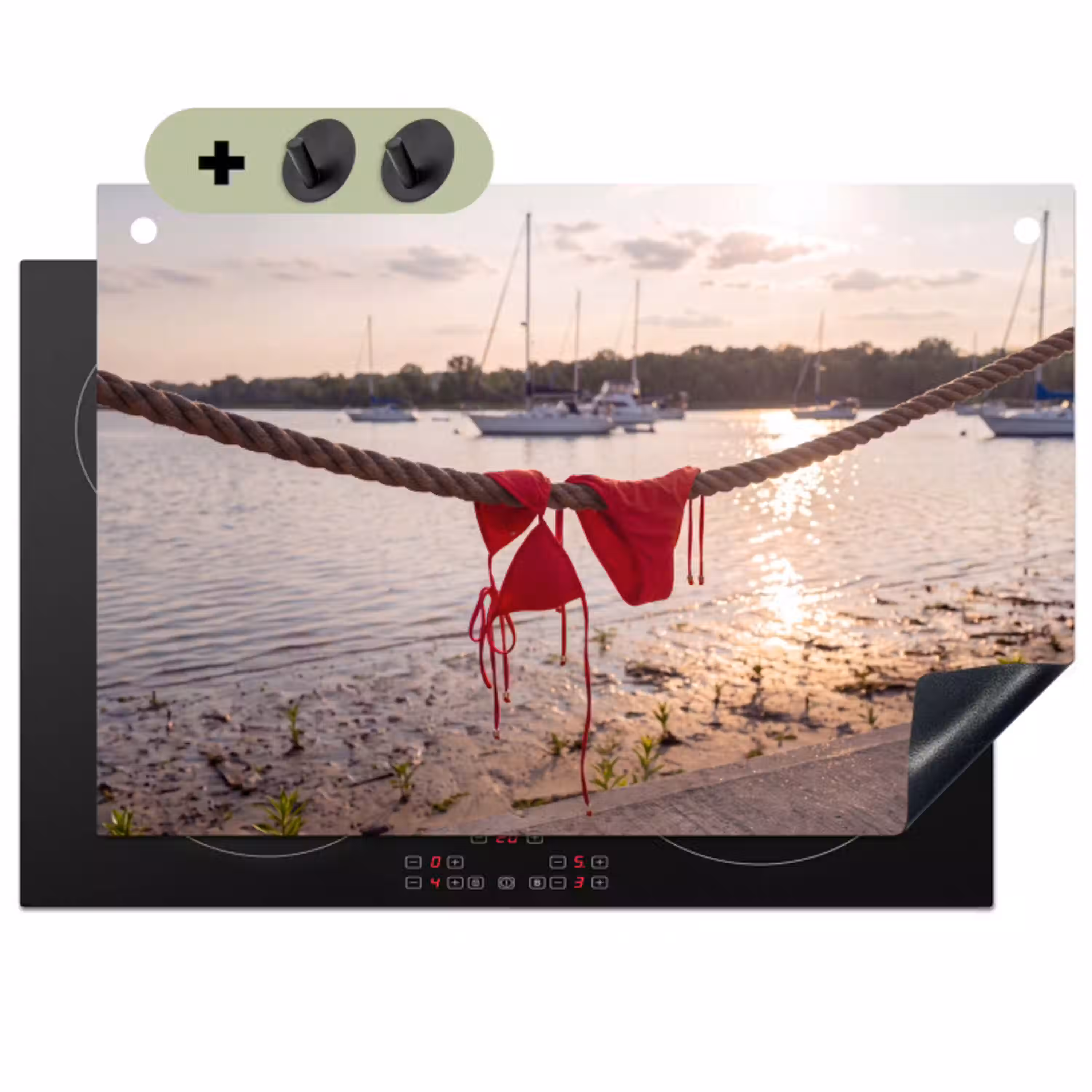 Badkleding - Rood - Zomer - Water - Zonsondergang Inductie beschemer met haakjes klein -3d
