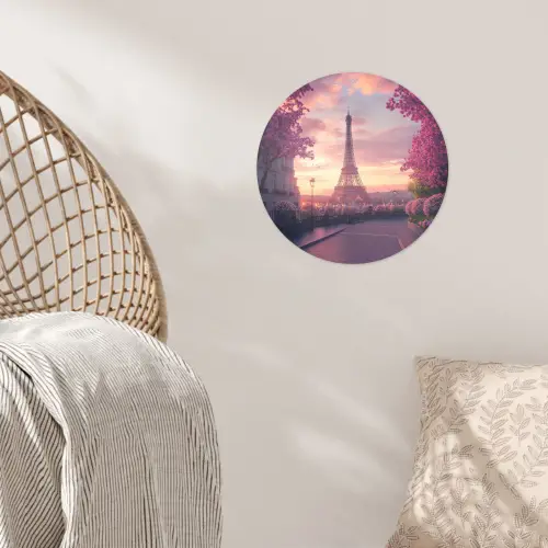 Eiffeltoren - Parijs - Roze Wandcirkel behangsticker klein -sfeer4