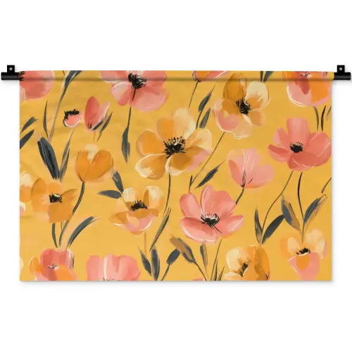 Bloemen - Geschilderd - Geel Wandkleed katoen klein -zz3d