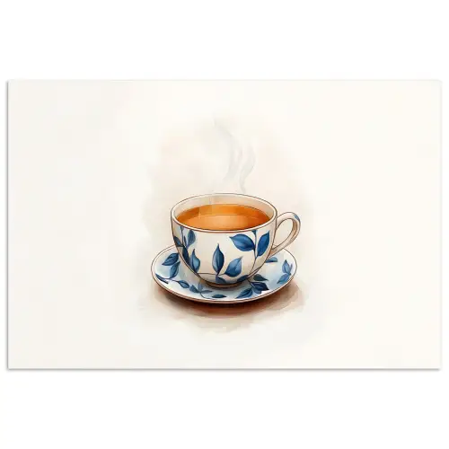 Theekop - Bladeren - Blauw poster papier klein -3d