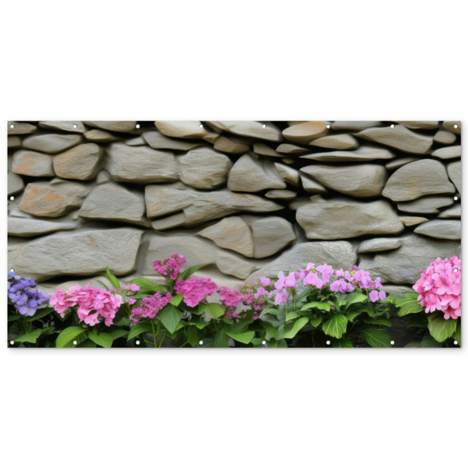 Hortensia’s - Stenen - Muur - Bloemen Balkonbeschermer Duitsland klein -zz_3d