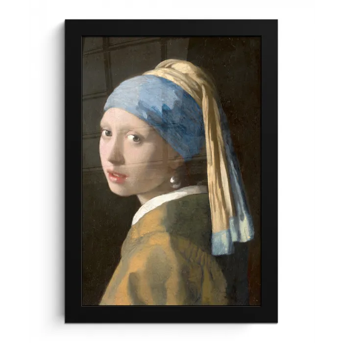 Meisje met de Parel - Schilderij van Johannes Vermeer fotolijst zwart zonder passe partout klein -3d