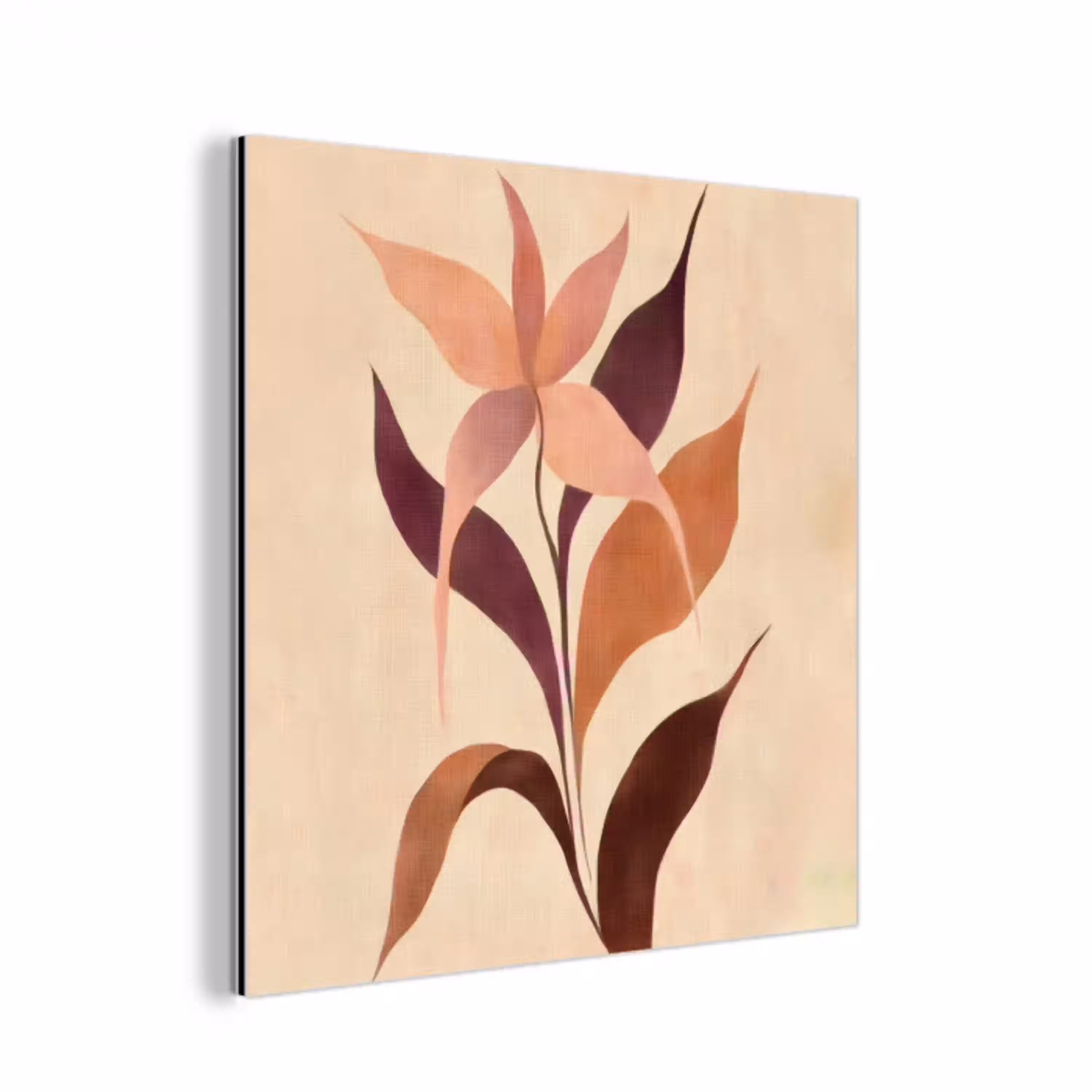 Minimalistisch - Bloem - Bladeren - Beige aluminium wit klein -3d