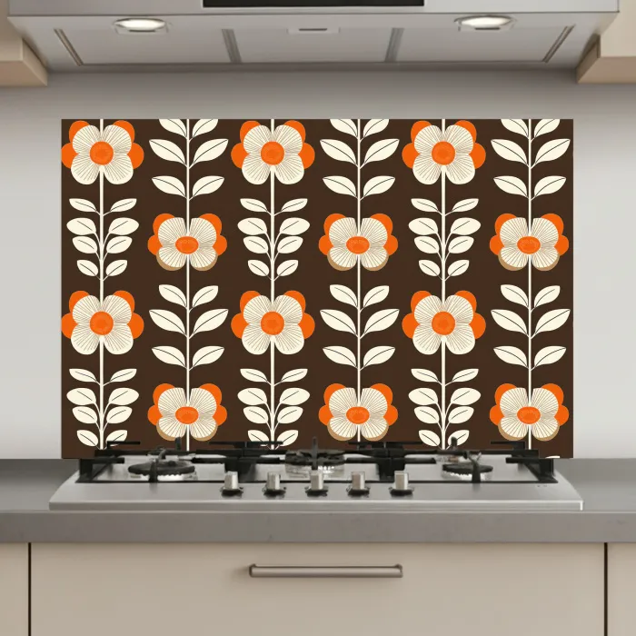 Bloemen - Retro - Bruin keuken achterwand spatscherm klein 900 -3d_website