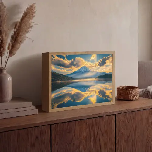 Berg - Rivier - Zonsondergang Light Box met batterij (Wandlamp) middel -sfeer2