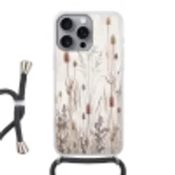 Weidebloemen - Design - Sepia Hoesje iPhone 16 Pro Max met koord klein -3d
