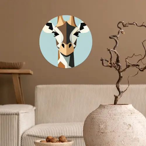 Giraffe - Illustratie - Bruin - Minimalistisch Wandcirkel behangsticker klein -sfeer1