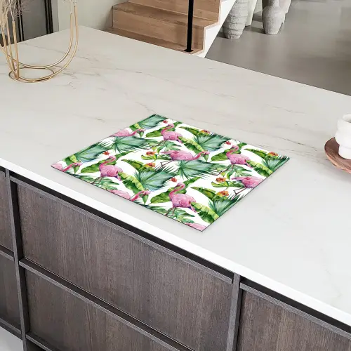 Inductie beschermer - Flamingo - Bladeren - Afdekplaat voor kookplaat - Tropisch Inductie beschermer vinyl 3mm groot -sfeer8