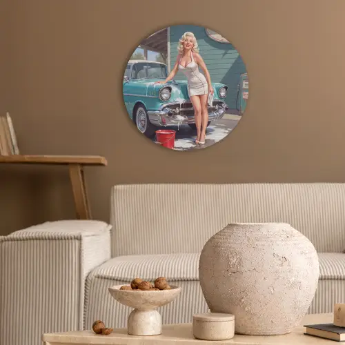 Auto - Vrouw - Groen Akoestische PET Vilt - Rond klein -sfeer1