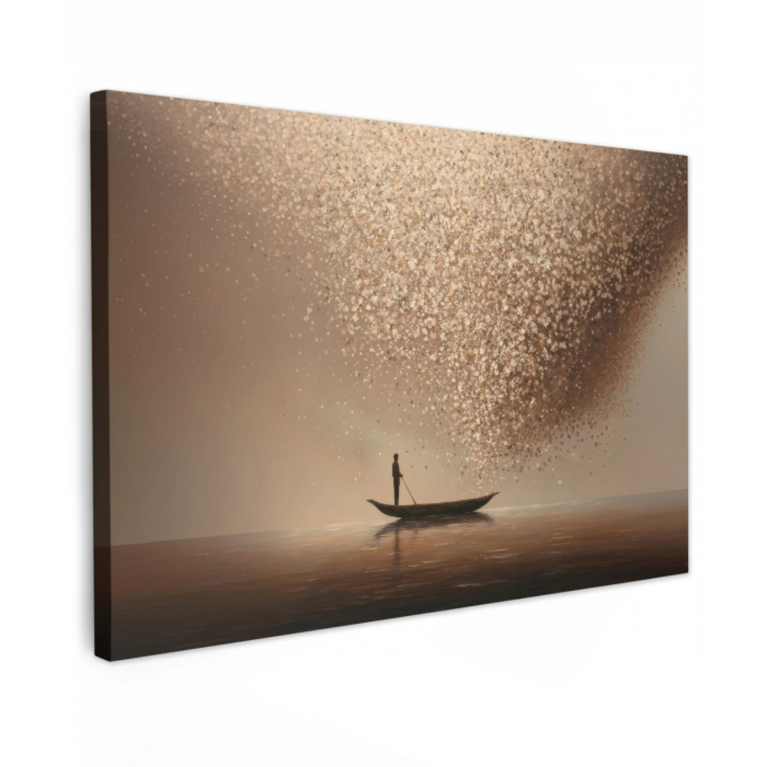Bootje - Blaadjes - Goud - Water Tuinposter op houten frame 2 cm dik klein -3d
