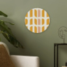 Geometrisch - Patroon - Geel - Roze Akoestische PET Vilt - Rond klein 838 -sfeer2