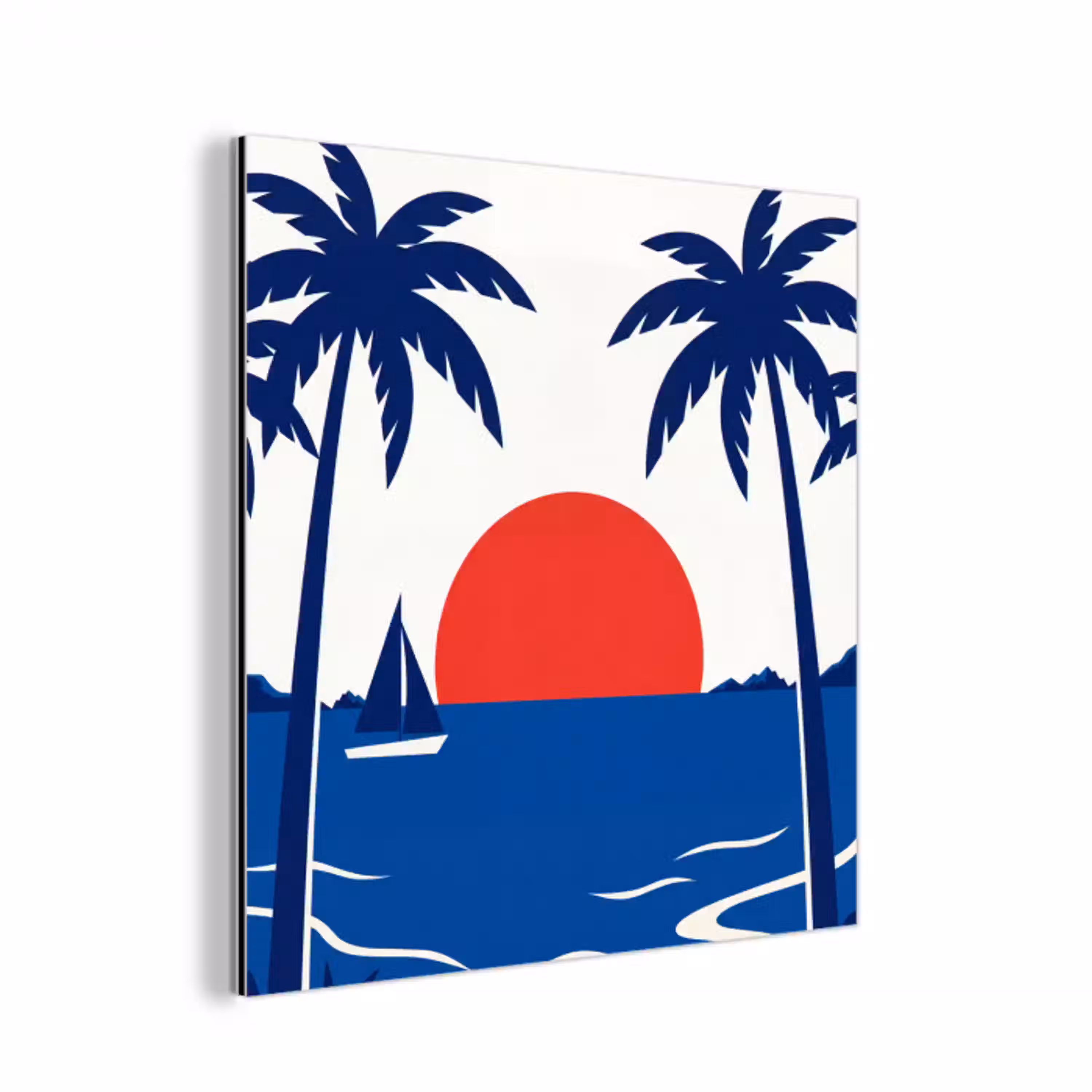 Zonsondergang - Zee - Palmboom - Tropisch - Modern aluminium wit klein -3d