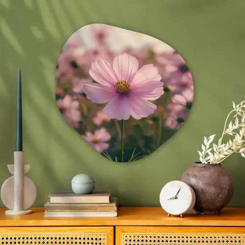 Bloemen - Paars - Wazig Wandcirkel Organisch Aluminium middel -sfeer2