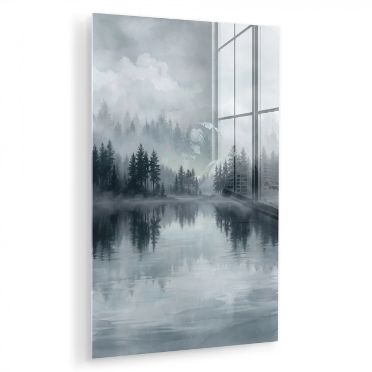 Bos - Meer - Mist - Natuur - Grijs plexiglas 5mm klein -zzzproduct_nieuw