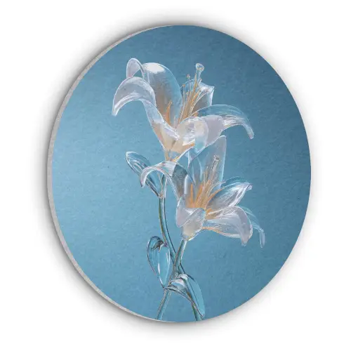 Lelies - Blauw - Glazen Akoestische PET Vilt - Rond klein -3d